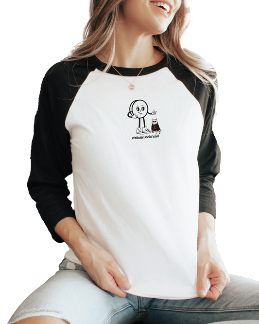 Black Cat Puck Girl Embroidered Baseball Tee